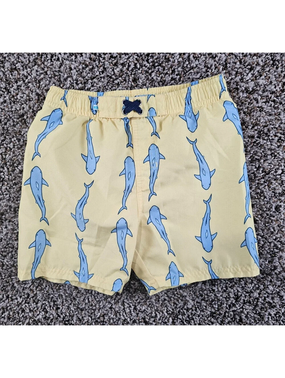 Rugged Butts Boys Sz 6 Swimsuit Swim Trunks Yellow Blue Shark Print